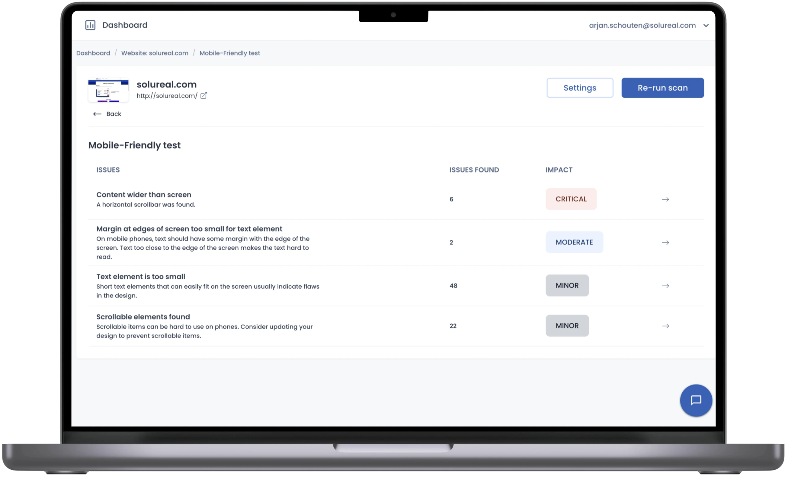 Mobile Friendliness dashboard from ExcellentWebCheck